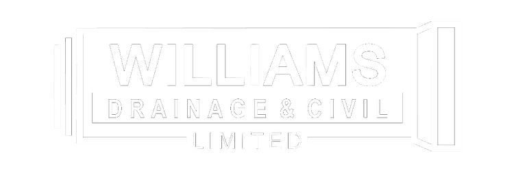 Williams Drainage and civil WHITE LOGO. We are the builders for all your construction needs